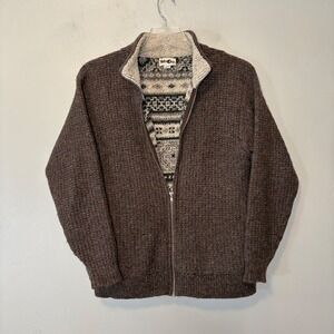 Vintage Winona Knits Wool Blend Full Zip Fleece Lined Sweater Brown Small USA